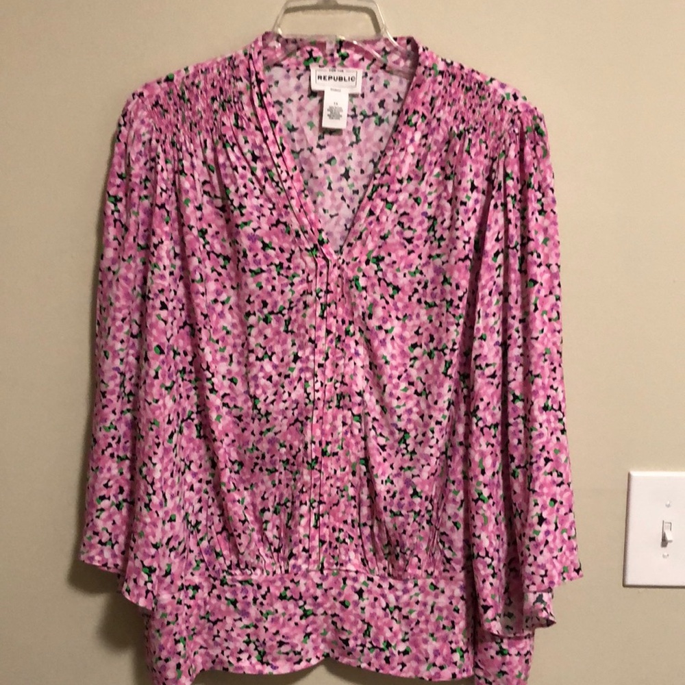 For The Republic Blouse Top Floral Pink Plus SZ 1X